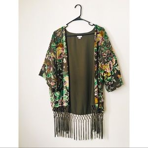 Kimono Style Green Cover with Velvety Florals